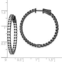 QE7571B Sterling Shimmer Black Rhodium-plated 68 Stone 2.25mm CZ In and Out Round Hinged Hoop Earrings
