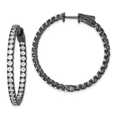 QE7571B Sterling Shimmer Black Rhodium-plated 68 Stone 2.25mm CZ In and Out Round Hinged Hoop Earrings