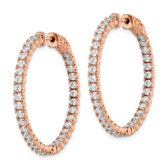 QE7571P Sterling Shimmer Sterling Silver Rose-tone Flash Rose Gold-plated 68 Stone 2.25mm CZ In and Out Round Hinged Hoop Earrings
