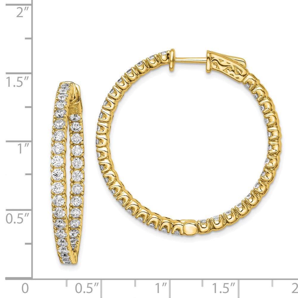 QE7571Y Sterling Shimmer Sterling Silver Gold-tone Flash Gold-plated 68 Stone 2.25mm CZ In and Out Round Hinged Hoop Earrings