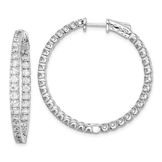 QE7571 Sterling Shimmer Sterling Silver Rhodium-plated 68 Stone 2.25mm CZ In and Out Round Hinged Hoop Earrings
