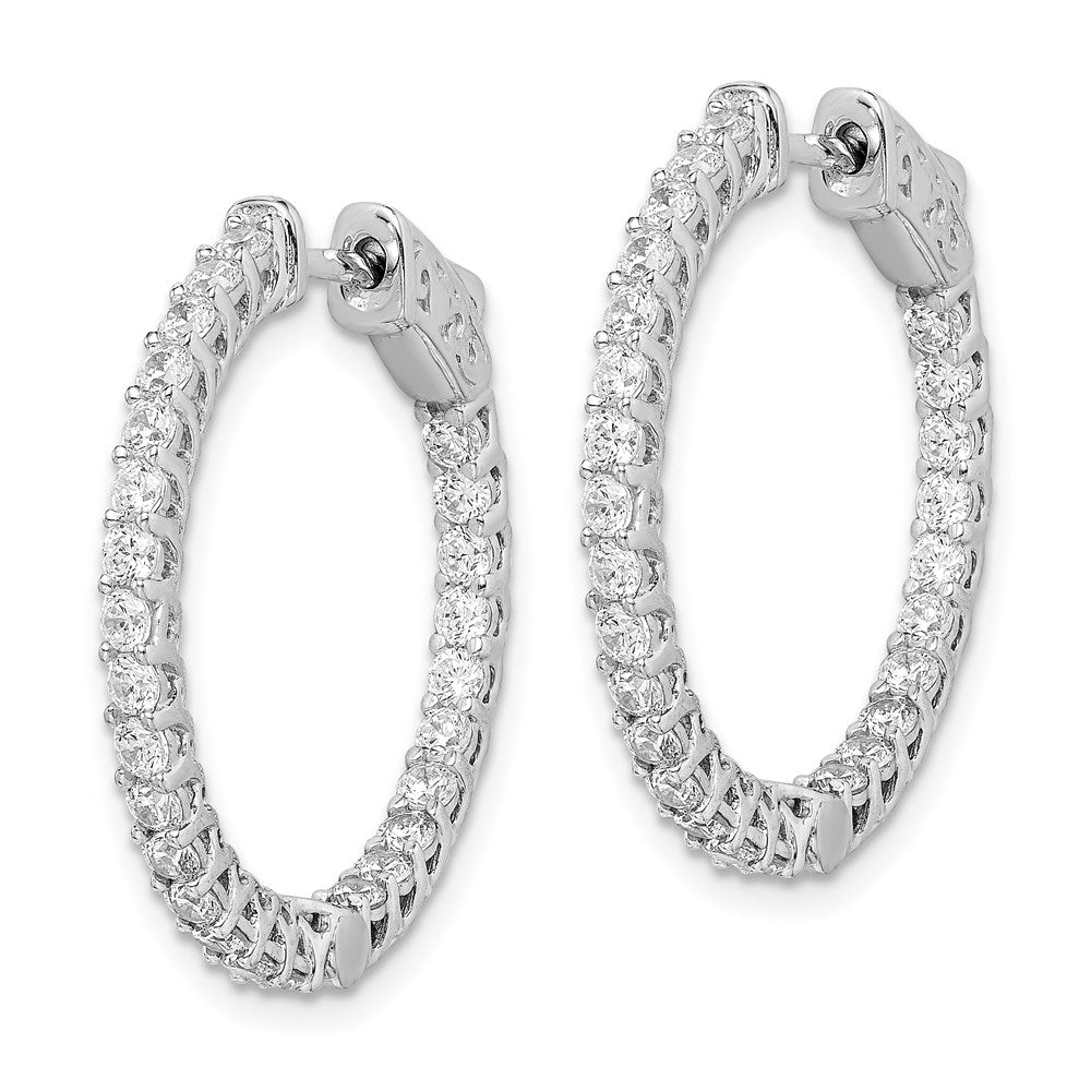 QE7573 Sterling Shimmer Sterling Silver Rhodium-plated 52 Stone 2mm CZ In and Out Round Hinged Hoop Earrings