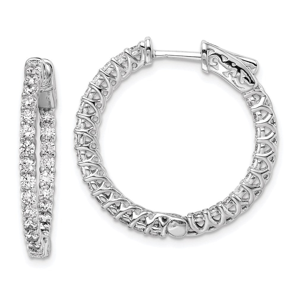 QE7573 Sterling Shimmer Sterling Silver Rhodium-plated 52 Stone 2mm CZ In and Out Round Hinged Hoop Earrings