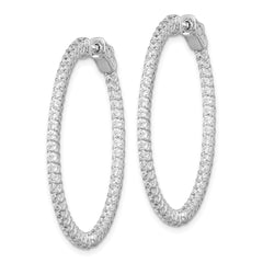 QE7574 Sterling Shimmer Sterling Silver Rhodium-plated 96 Stone 1.7mm CZ In and Out Round Hinged Hoop Earrings