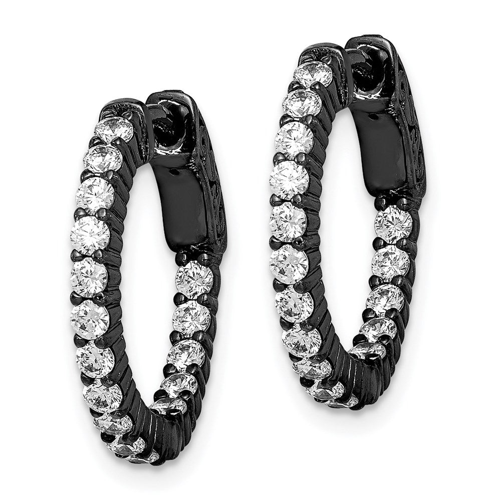 QE7575B Sterling Shimmer Black Rhodium-plated 32 Stone 2.0mm CZ In and Out Round Hinged Hoop Earrings
