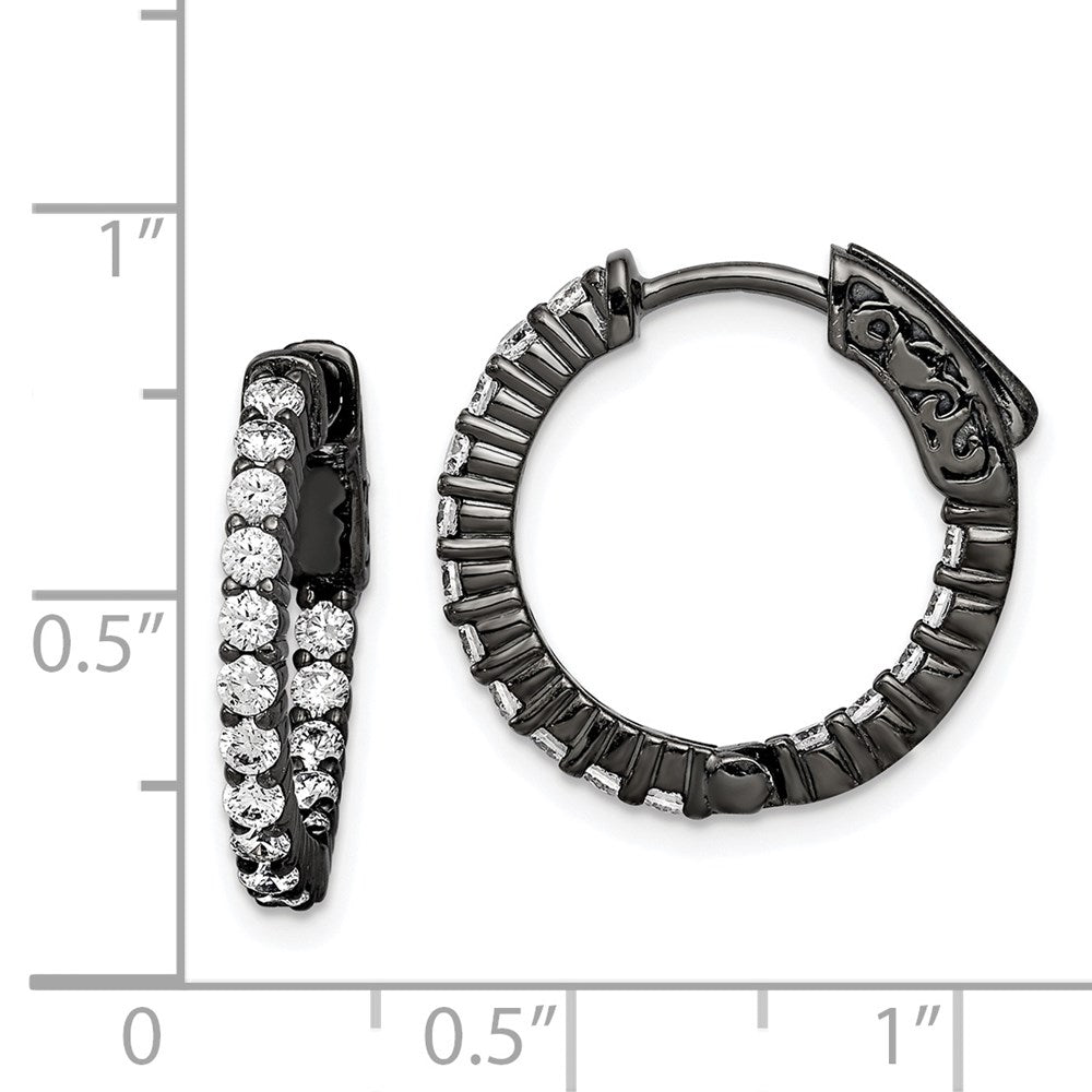 QE7575B Sterling Shimmer Black Rhodium-plated 32 Stone 2.0mm CZ In and Out Round Hinged Hoop Earrings