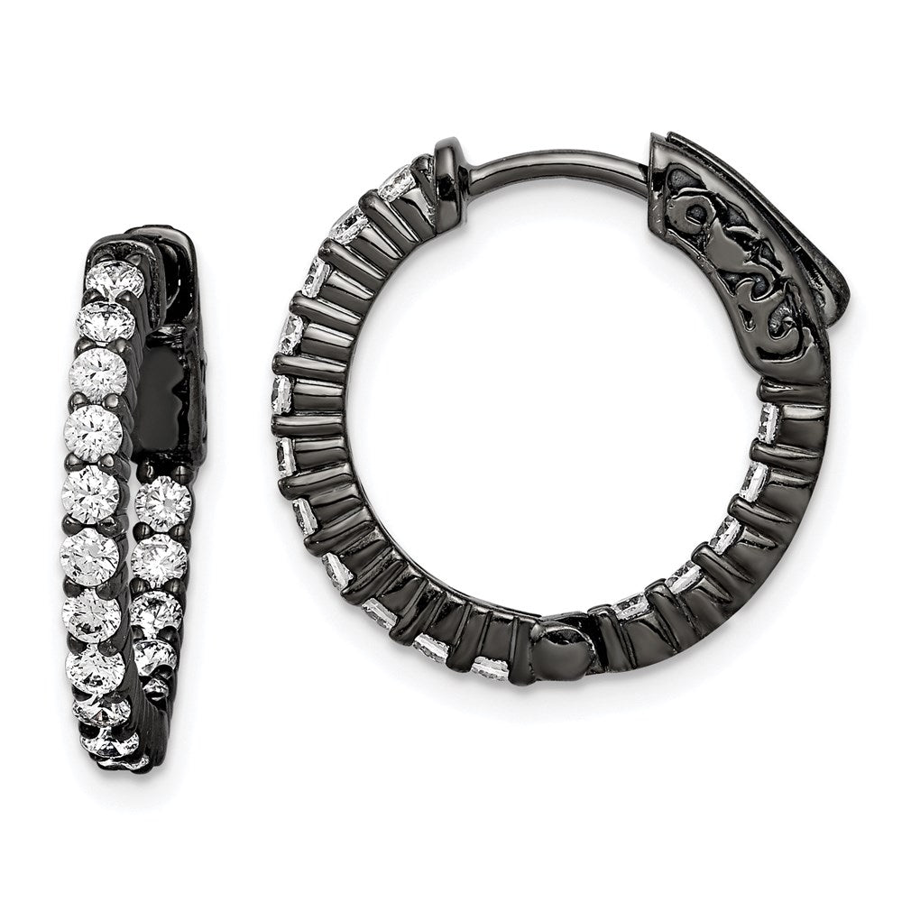 QE7575B Sterling Shimmer Black Rhodium-plated 32 Stone 2.0mm CZ In and Out Round Hinged Hoop Earrings
