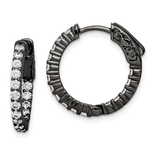 QE7575B Sterling Shimmer Black Rhodium-plated 32 Stone 2.0mm CZ In and Out Round Hinged Hoop Earrings