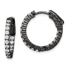 QE7575B Sterling Shimmer Black Rhodium-plated 32 Stone 2.0mm CZ In and Out Round Hinged Hoop Earrings