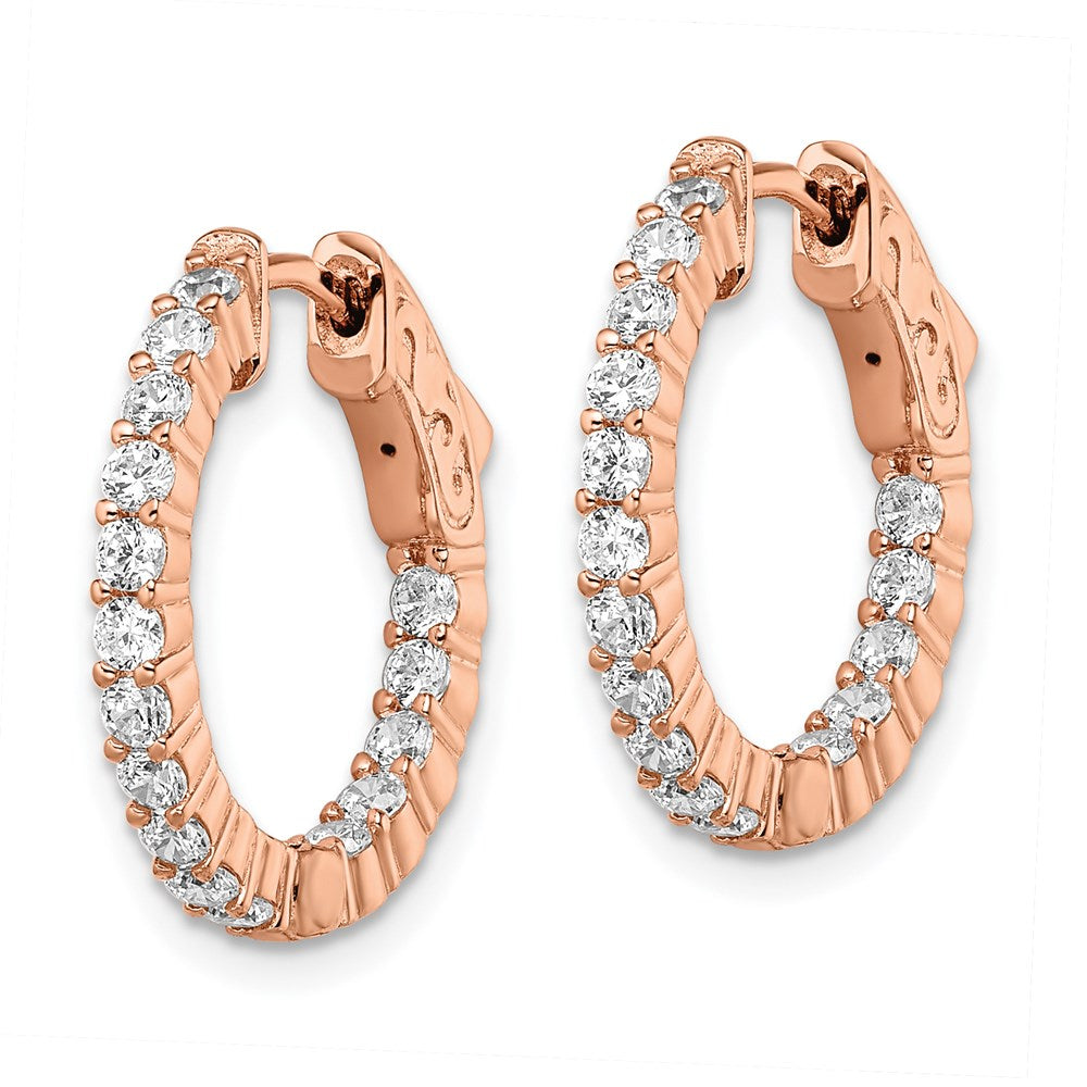 QE7575P Sterling Shimmer Sterling Silver Rose-tone Rose Gold-plated 32 Stone 2.0mm CZ In and Out Round Hinged Hoop Earrings