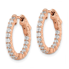 QE7575P Sterling Shimmer Sterling Silver Rose-tone Rose Gold-plated 32 Stone 2.0mm CZ In and Out Round Hinged Hoop Earrings