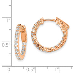 QE7575P Sterling Shimmer Sterling Silver Rose-tone Rose Gold-plated 32 Stone 2.0mm CZ In and Out Round Hinged Hoop Earrings