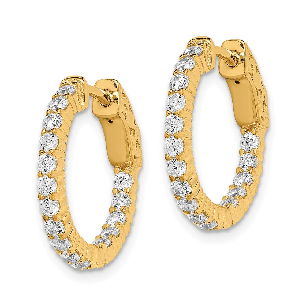 QE7575Y Sterling Shimmer Sterling Silver Gold-tone Flash Gold-plated 32 Stone 2.0mm CZ In and Out Round Hinged Hoop Earrings