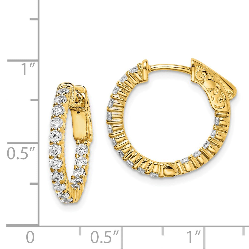 QE7575Y Sterling Shimmer Sterling Silver Gold-tone Flash Gold-plated 32 Stone 2.0mm CZ In and Out Round Hinged Hoop Earrings