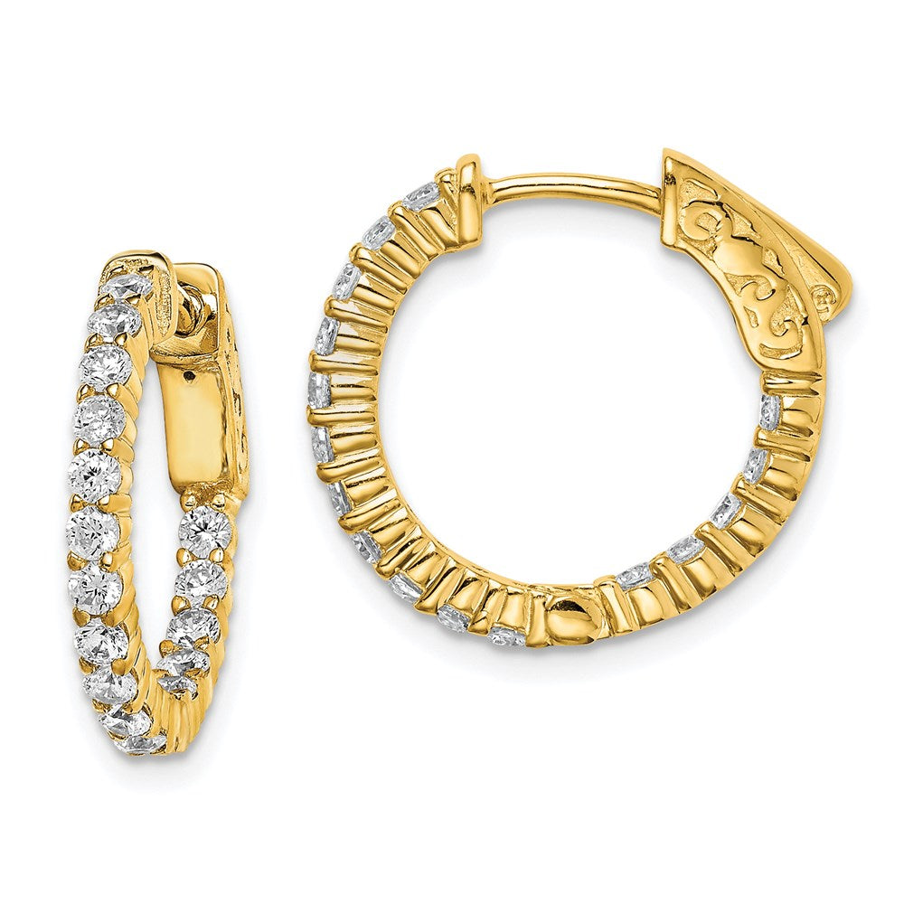 QE7575Y Sterling Shimmer Sterling Silver Gold-tone Flash Gold-plated 32 Stone 2.0mm CZ In and Out Round Hinged Hoop Earrings