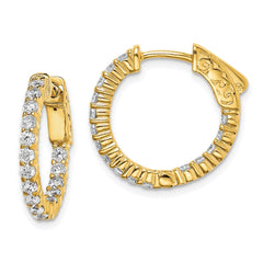 QE7575Y Sterling Shimmer Sterling Silver Gold-tone Flash Gold-plated 32 Stone 2.0mm CZ In and Out Round Hinged Hoop Earrings