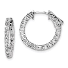 QE7575 Sterling Shimmer Sterling Silver Rhodium-plated 32 Stone 2.0mm CZ In and Out Round Hinged Hoop Earrings