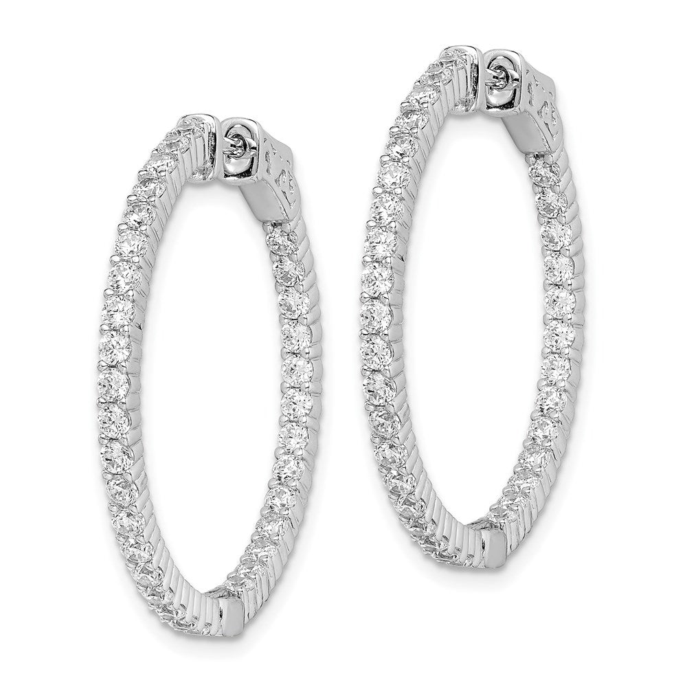 QE7576 Sterling Shimmer Sterling Silver Rhodium-plated 66 Stone 2.0mm CZ In and Out Round Hinged Hoop Earrings