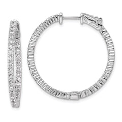 QE7576 Sterling Shimmer Sterling Silver Rhodium-plated 66 Stone 2.0mm CZ In and Out Round Hinged Hoop Earrings