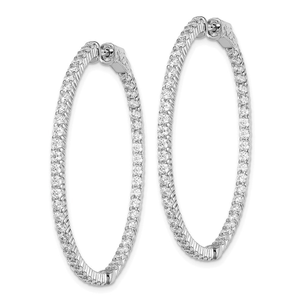 QE7577 Sterling Shimmer Sterling Silver Rhodium-plated 100 Stone 2mm CZ In and Out Round Hinged Hoop Earrings