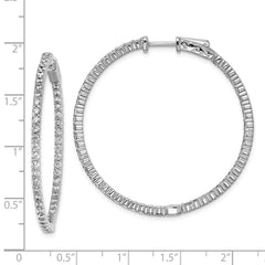 QE7577 Sterling Shimmer Sterling Silver Rhodium-plated 100 Stone 2mm CZ In and Out Round Hinged Hoop Earrings