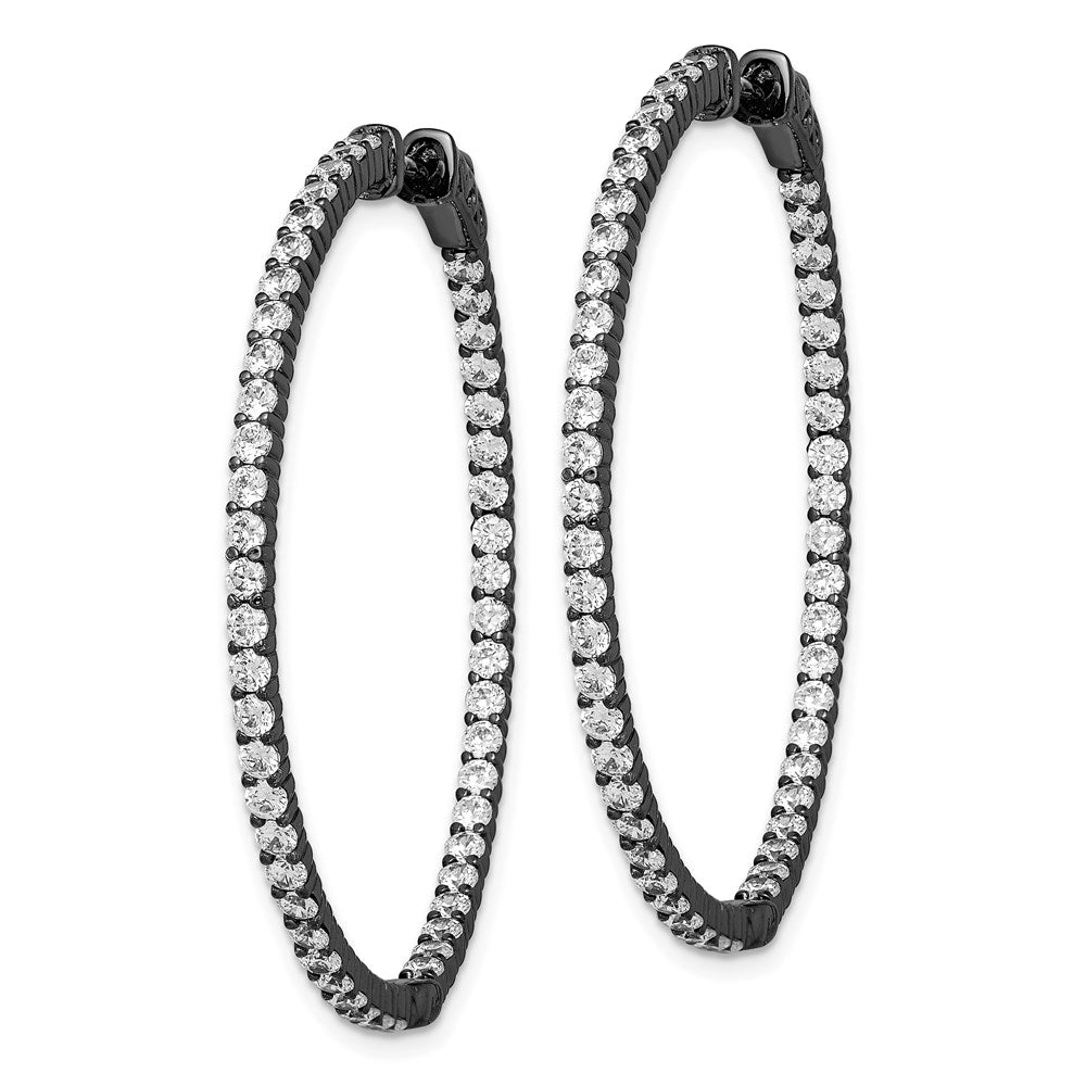 QE7577B Sterling Shimmer Black Rhodium-plated 100 Stone 2mm CZ In and Out Round Hinged Hoop Earrings