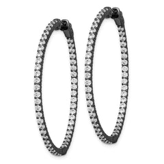QE7577B Sterling Shimmer Black Rhodium-plated 100 Stone 2mm CZ In and Out Round Hinged Hoop Earrings