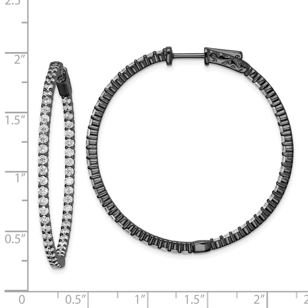 QE7577B Sterling Shimmer Black Rhodium-plated 100 Stone 2mm CZ In and Out Round Hinged Hoop Earrings