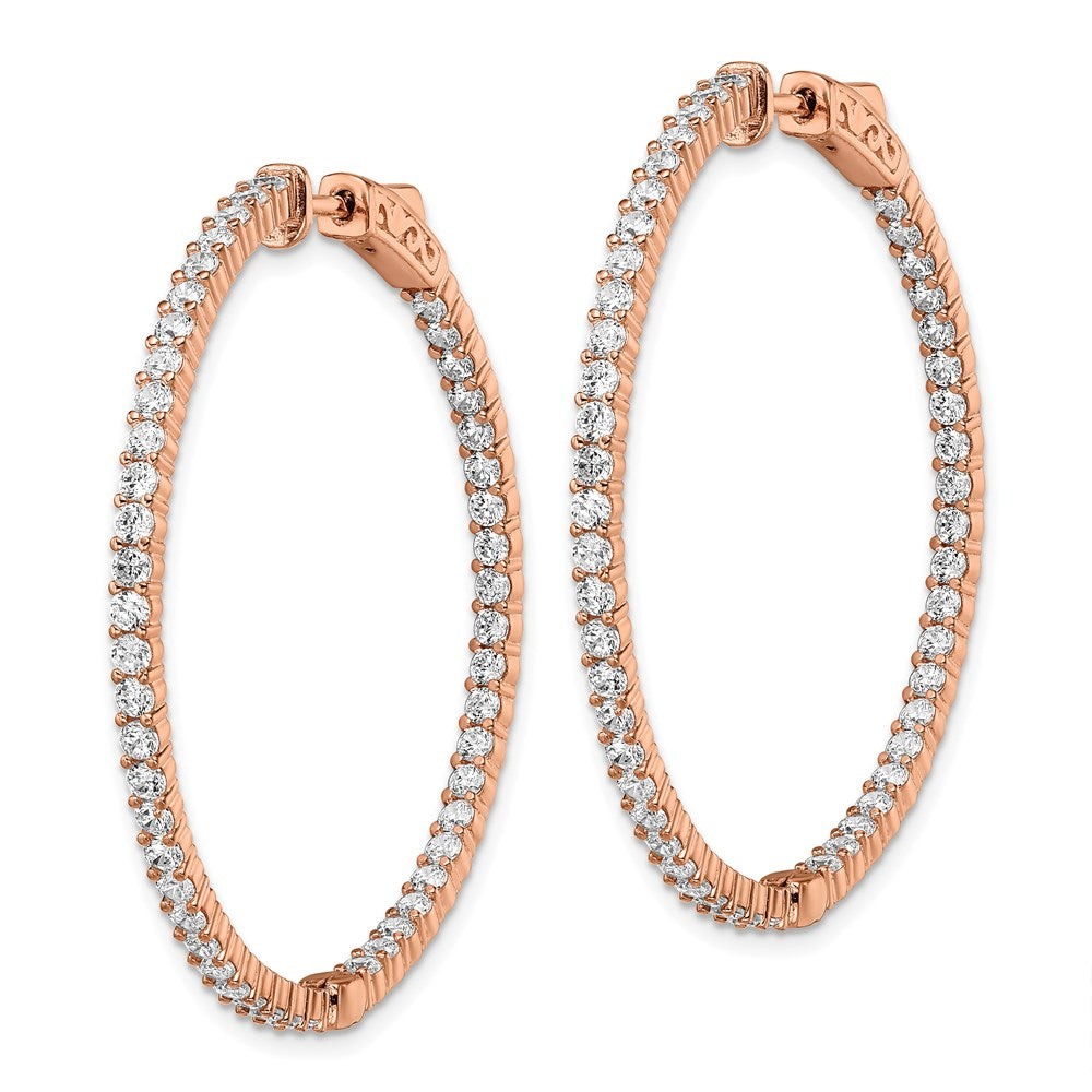 QE7577P Sterling Shimmer Sterling Silver Rose-tone Flash Rose Gold-plated 78 Stone 2mm CZ In and Out Round Hinged Hoop Earrings