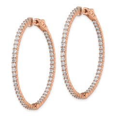 QE7577P Sterling Shimmer Sterling Silver Rose-tone Flash Rose Gold-plated 78 Stone 2mm CZ In and Out Round Hinged Hoop Earrings