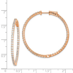 QE7577P Sterling Shimmer Sterling Silver Rose-tone Flash Rose Gold-plated 78 Stone 2mm CZ In and Out Round Hinged Hoop Earrings
