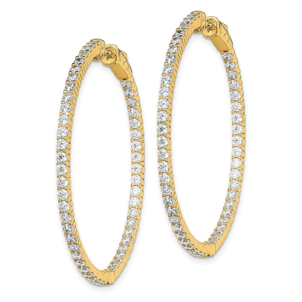 QE7577Y Sterling Shimmer Sterling Silver Gold-tone Flash Gold-plated 100 Stone 2mm CZ In and Out Round Hinged Hoop Earrings