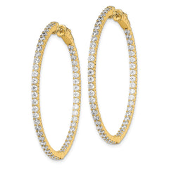 QE7577Y Sterling Shimmer Sterling Silver Gold-tone Flash Gold-plated 100 Stone 2mm CZ In and Out Round Hinged Hoop Earrings