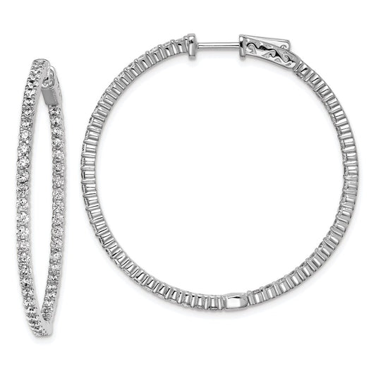 QE7577 Sterling Shimmer Sterling Silver Rhodium-plated 100 Stone 2mm CZ In and Out Round Hinged Hoop Earrings