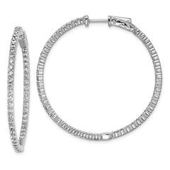 QE7577 Sterling Shimmer Sterling Silver Rhodium-plated 100 Stone 2mm CZ In and Out Round Hinged Hoop Earrings