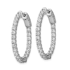 QE7578 Sterling Shimmer Sterling Silver Rhodium-plated 46 Stone 2.25mm CZ In and Out Oval Hinged Hoop Earrings