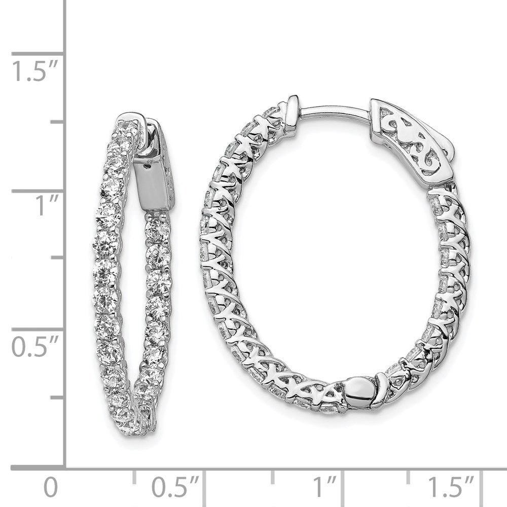 QE7578 Sterling Shimmer Sterling Silver Rhodium-plated 46 Stone 2.25mm CZ In and Out Oval Hinged Hoop Earrings