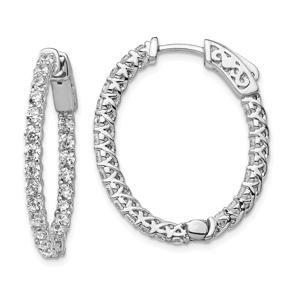 QE7578 Sterling Shimmer Sterling Silver Rhodium-plated 46 Stone 2.25mm CZ In and Out Oval Hinged Hoop Earrings