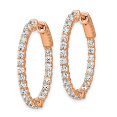 QE7578P Sterling Shimmer Sterling Silver Rose-tone Flash Rose Gold-plated 46 Stone 2.25mm CZ In and Out Oval Hinged Hoop Earrings