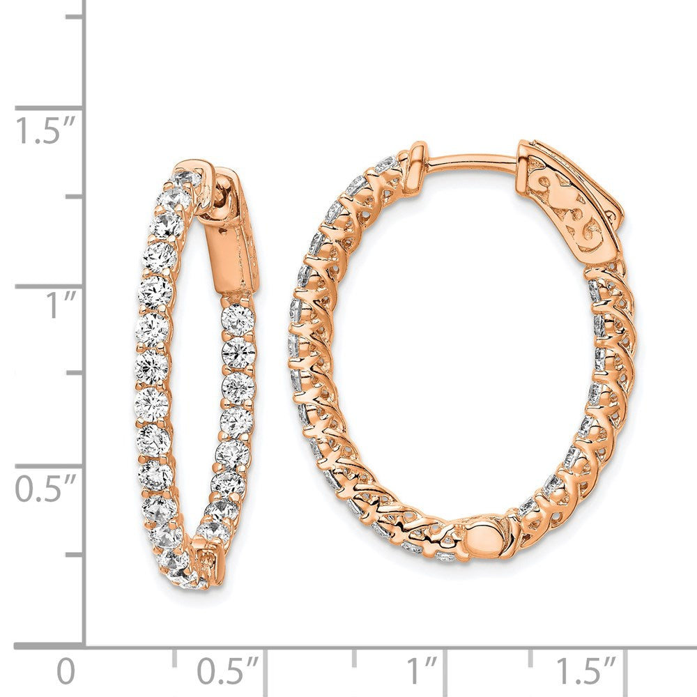 QE7578P Sterling Shimmer Sterling Silver Rose-tone Flash Rose Gold-plated 46 Stone 2.25mm CZ In and Out Oval Hinged Hoop Earrings