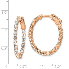 QE7578P Sterling Shimmer Sterling Silver Rose-tone Flash Rose Gold-plated 46 Stone 2.25mm CZ In and Out Oval Hinged Hoop Earrings