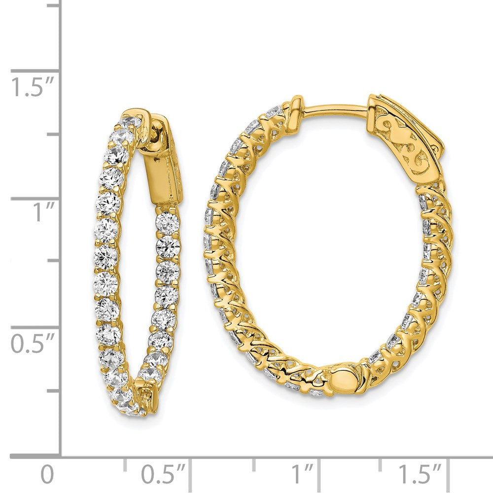 QE7578Y Sterling Shimmer Sterling Silver Gold-tone Flash Gold-plated 46 Stone 2.25mm CZ In and Out Oval Hinged Hoop Earrings