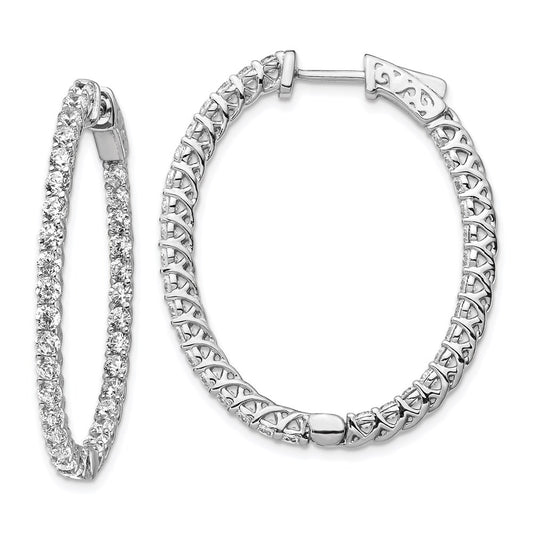 QE7579 Sterling Shimmer Sterling Silver Rhodium-plated 66 Stone 2.3mm CZ In and Out Oval Hinged Hoop Earrings
