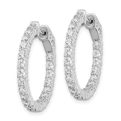 QE7580 Sterling Shimmer Sterling Silver Rhodium-plated 40 Stone 2.3mm CZ In and Out Round Hinged Hoop Earrings