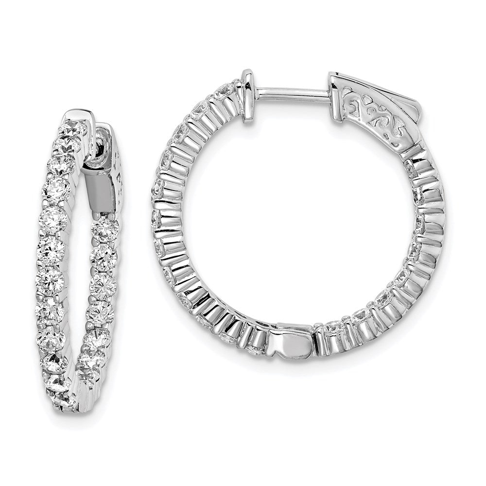 QE7580 Sterling Shimmer Sterling Silver Rhodium-plated 40 Stone 2.3mm CZ In and Out Round Hinged Hoop Earrings