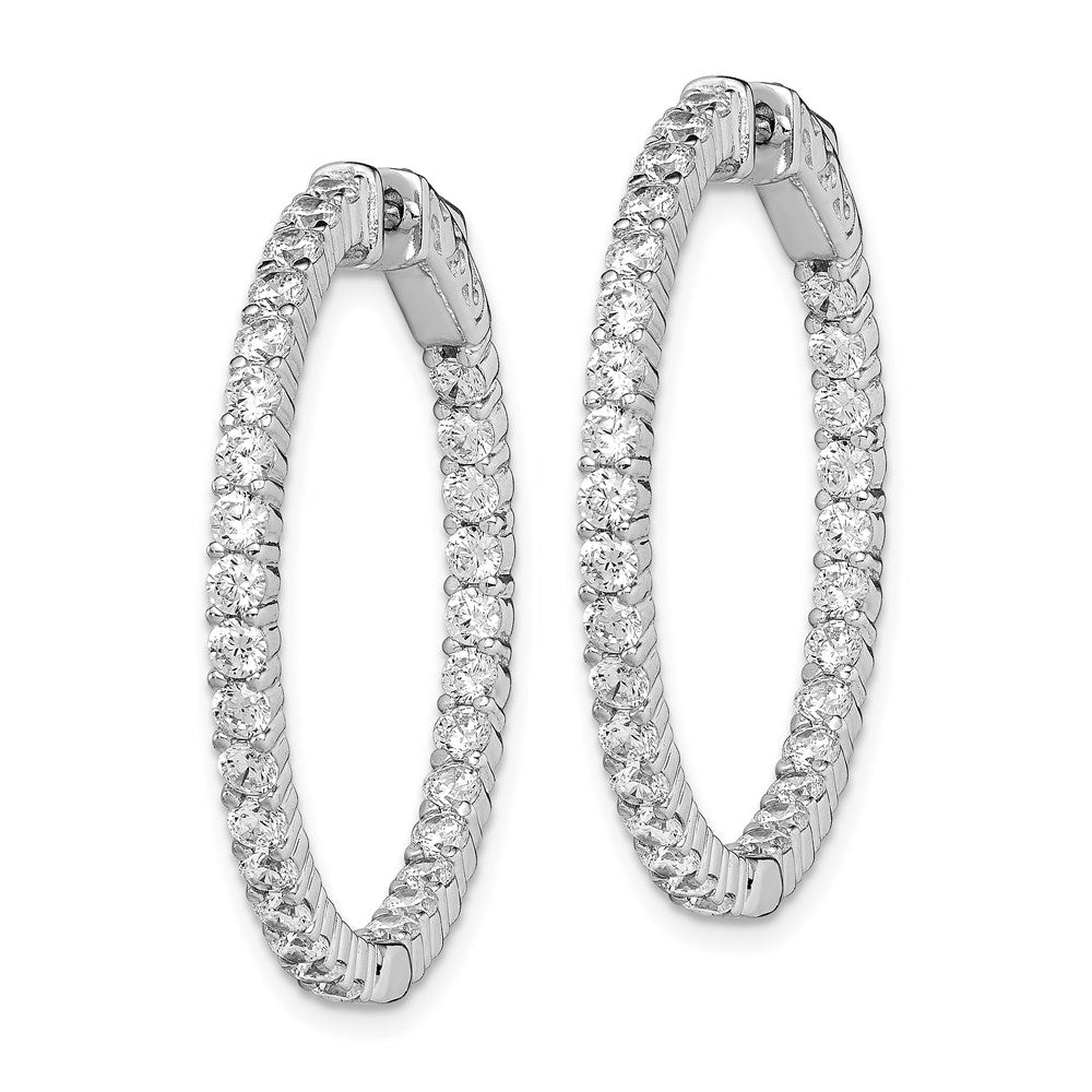 QE7581 Sterling Shimmer Sterling Silver Rhodium-plated 60 Stone 2.25mm CZ In and Out Round Hinged Hoop Earrings