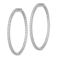 QE7583 Sterling Shimmer Sterling Silver Rhodium-plated 126 Stone 2.25mm CZ In and Out Round Hinged Hoop Earrings