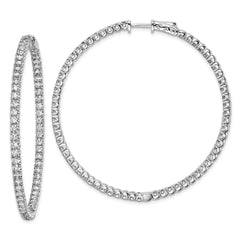 QE7583 Sterling Shimmer Sterling Silver Rhodium-plated 126 Stone 2.25mm CZ In and Out Round Hinged Hoop Earrings