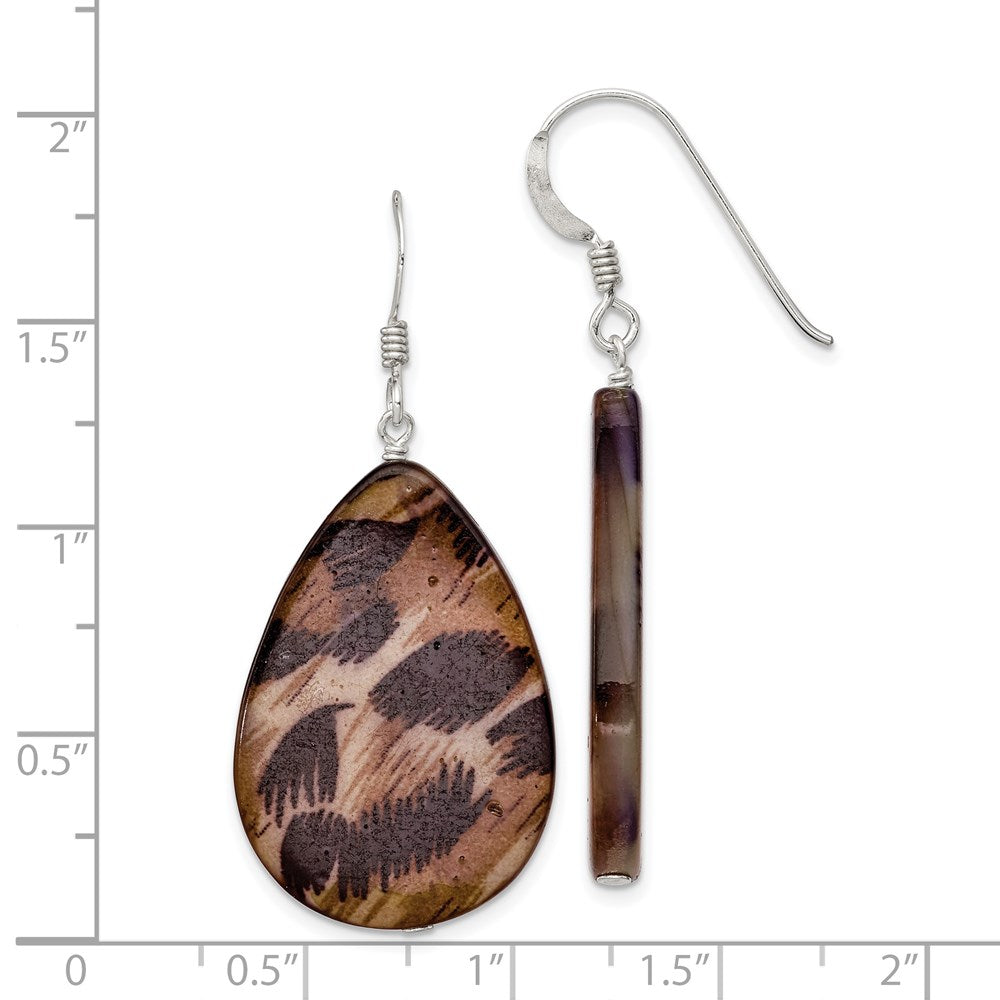 QE7592 Sterling Silver Polished Brown Mother of Pearl Teardrop Dangle Earrings