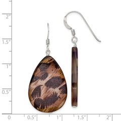 QE7592 Sterling Silver Polished Brown Mother of Pearl Teardrop Dangle Earrings